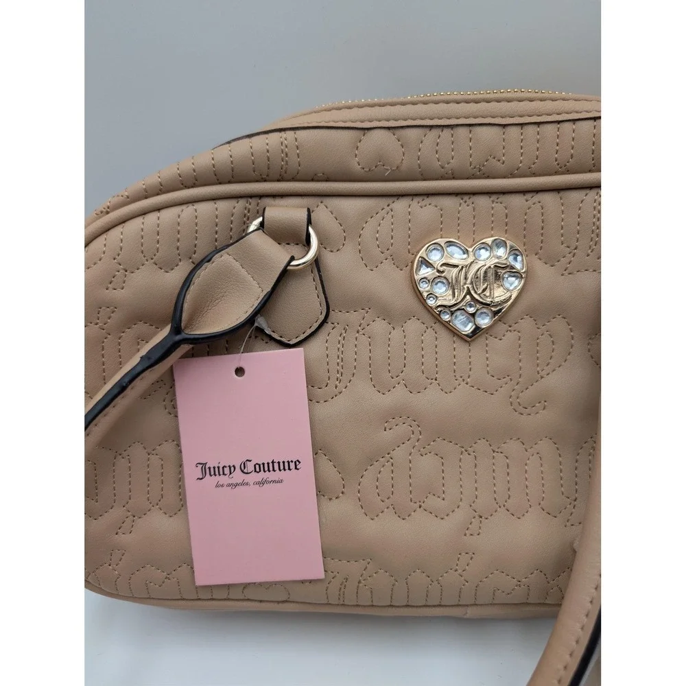 Juicy Couture Lovely Girl Satchel Bag Womens Small Pecan Heart Bow Charm Logo‎